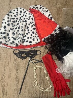 Dalmatian Faux Fur Hooded Cape with Red Lining